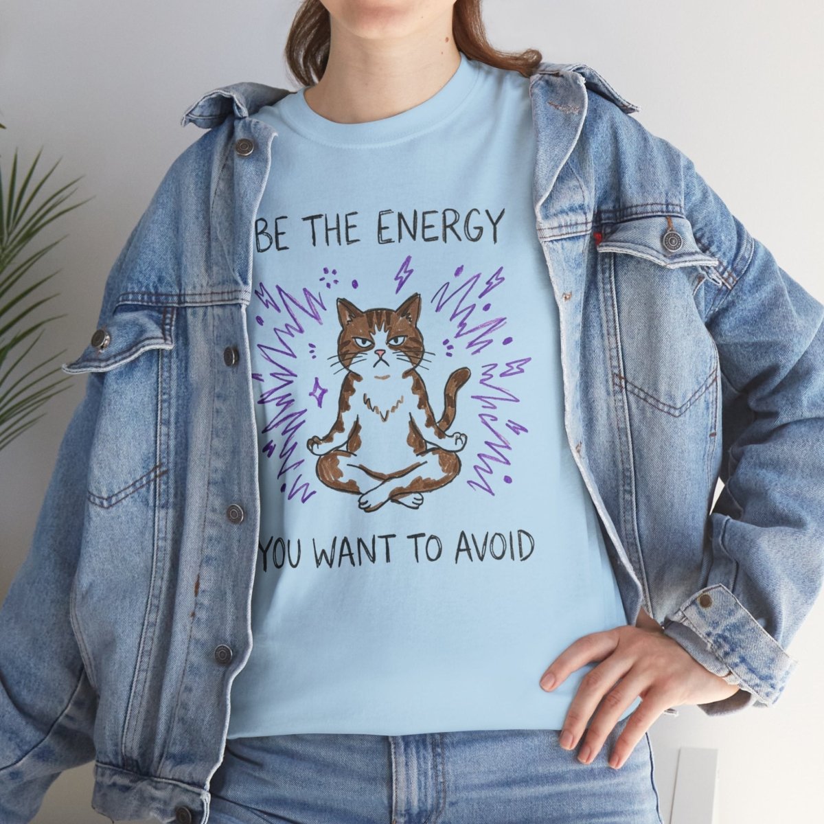 Be the Energy You Want to Avoid Shirt | Classic Heavy Cotton Tee | Funny Cat Tee | Sarcastic Introvert Gift | Grumpy Meditating Cat - Spirit Stitch