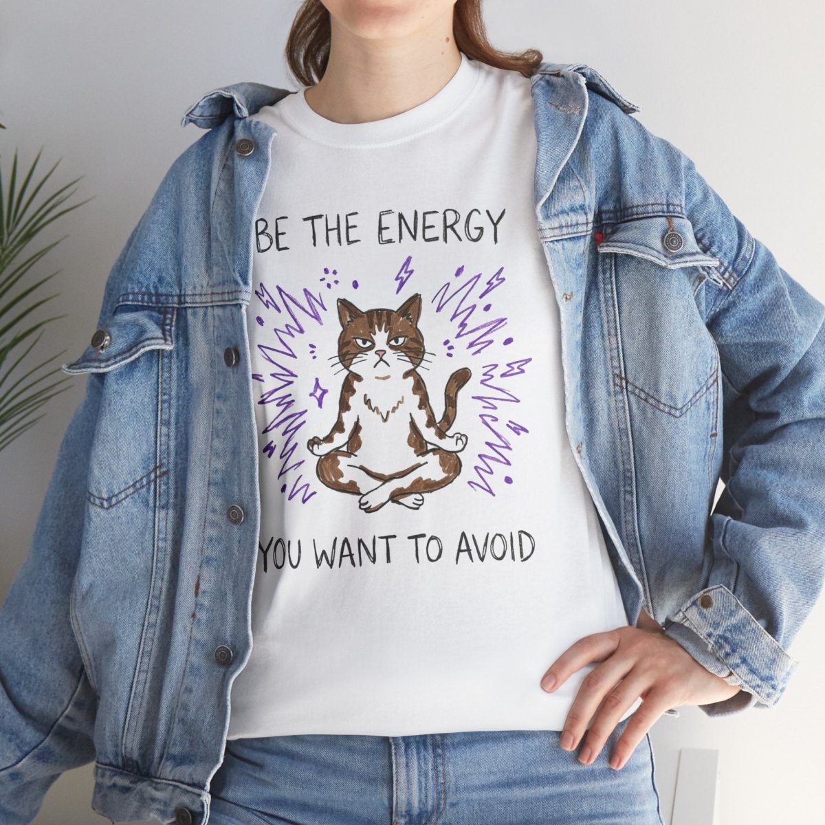 Be the Energy You Want to Avoid Shirt | Classic Heavy Cotton Tee | Funny Cat Tee | Sarcastic Introvert Gift | Grumpy Meditating Cat - Spirit Stitch