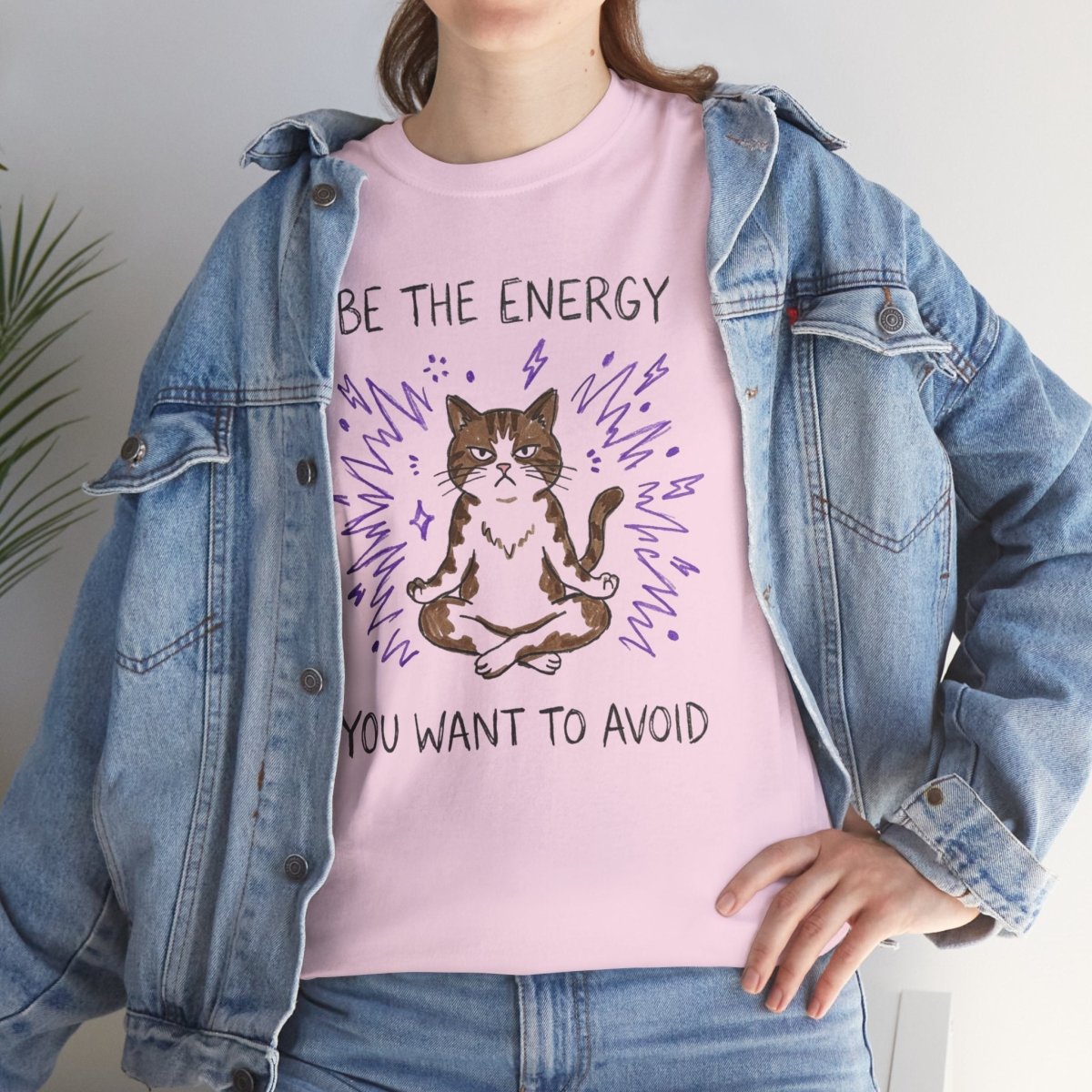 Be the Energy You Want to Avoid Shirt | Classic Heavy Cotton Tee | Funny Cat Tee | Sarcastic Introvert Gift | Grumpy Meditating Cat - Spirit Stitch