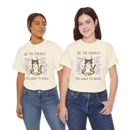 Be the Energy You Want to Avoid Shirt | Classic Heavy Cotton Tee | Funny Cat Tee | Sarcastic Introvert Gift | Grumpy Meditating Cat - Spirit Stitch