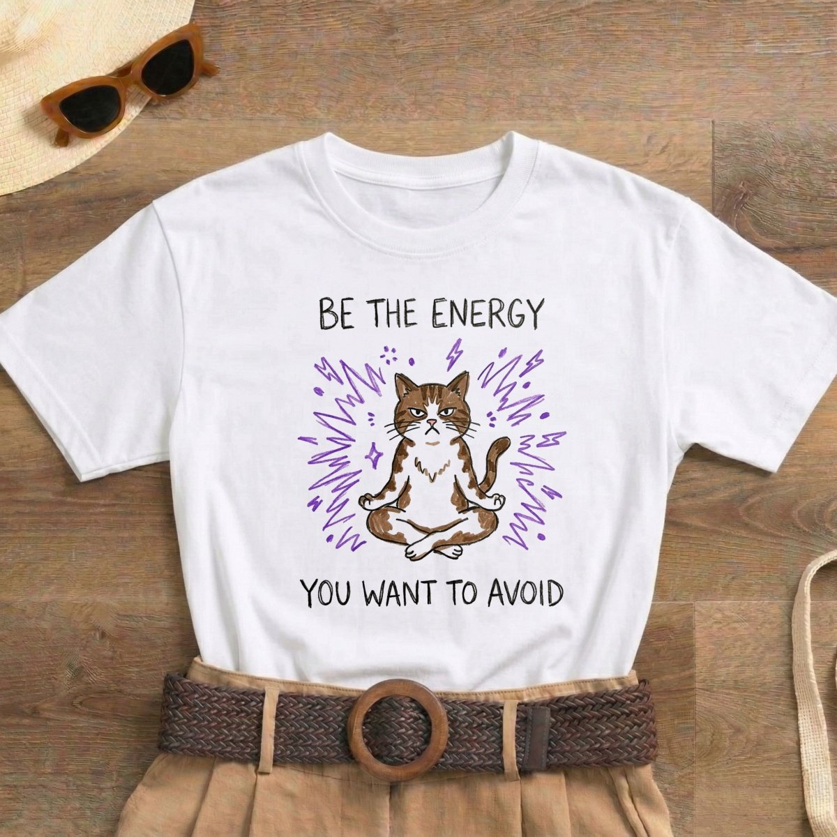Be the Energy You Want to Avoid Shirt | Classic Heavy Cotton Tee | Funny Cat Tee | Sarcastic Introvert Gift | Grumpy Meditating Cat - Spirit Stitch