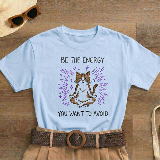 Be the Energy You Want to Avoid Shirt | Classic Heavy Cotton Tee | Funny Cat Tee | Sarcastic Introvert Gift | Grumpy Meditating Cat - Spirit Stitch