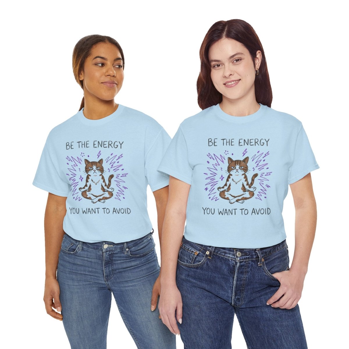 Be the Energy You Want to Avoid Shirt | Classic Heavy Cotton Tee | Funny Cat Tee | Sarcastic Introvert Gift | Grumpy Meditating Cat - Spirit Stitch
