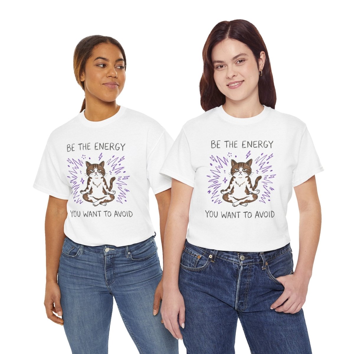 Be the Energy You Want to Avoid Shirt | Classic Heavy Cotton Tee | Funny Cat Tee | Sarcastic Introvert Gift | Grumpy Meditating Cat - Spirit Stitch