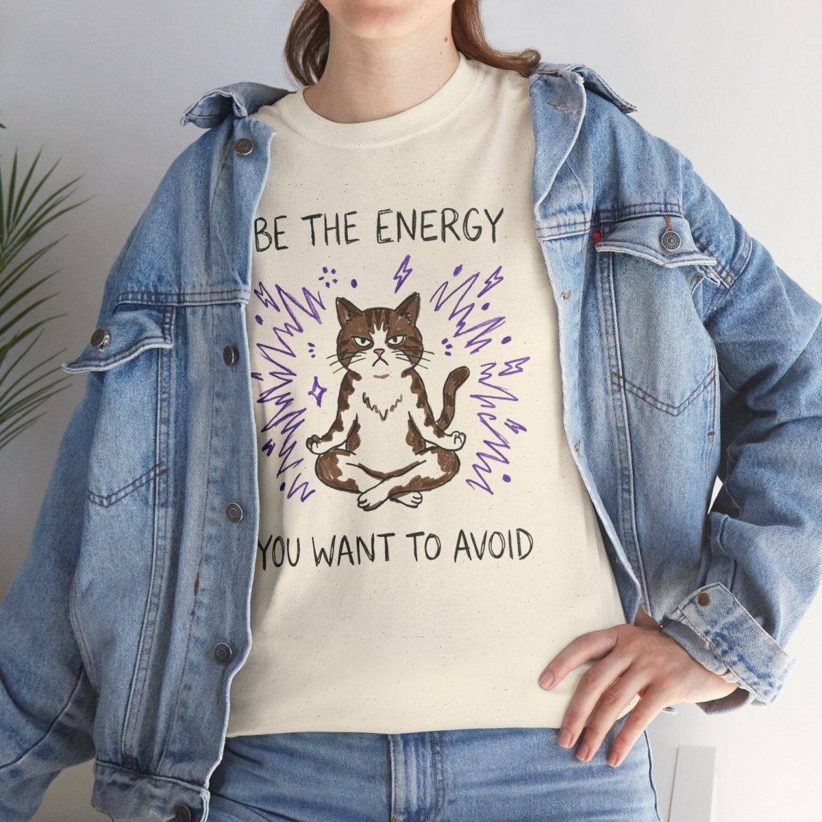 Be the Energy You Want to Avoid Shirt | Classic Heavy Cotton Tee | Funny Cat Tee | Sarcastic Introvert Gift | Grumpy Meditating Cat - Spirit Stitch