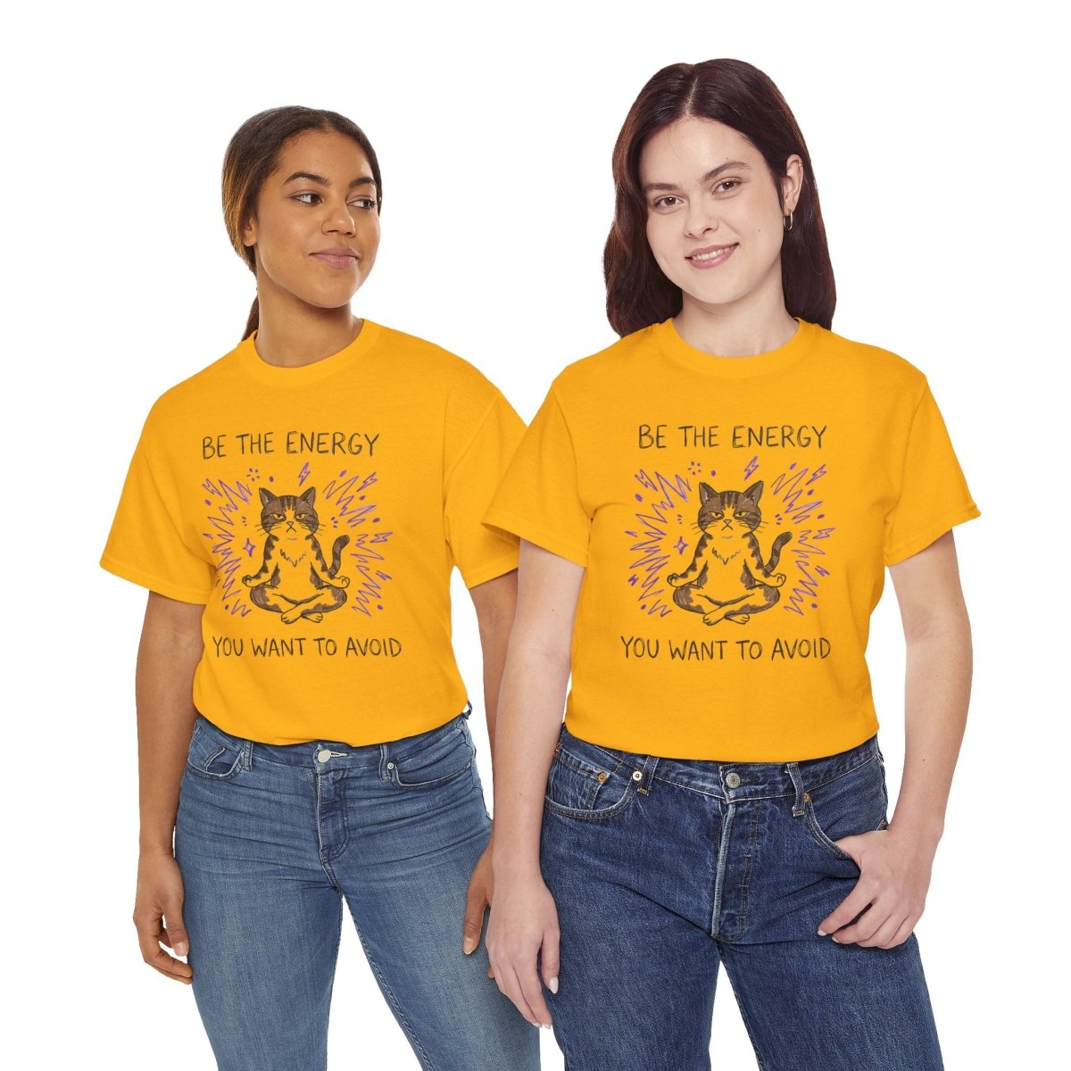 Be the Energy You Want to Avoid Shirt | Classic Heavy Cotton Tee | Funny Cat Tee | Sarcastic Introvert Gift | Grumpy Meditating Cat - Spirit Stitch