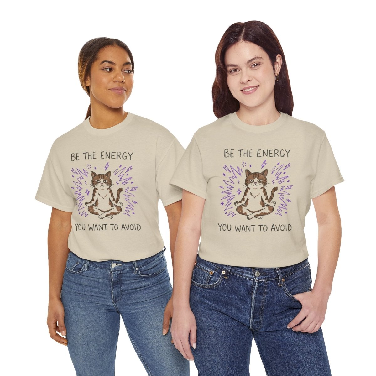 Be the Energy You Want to Avoid Shirt | Classic Heavy Cotton Tee | Funny Cat Tee | Sarcastic Introvert Gift | Grumpy Meditating Cat - Spirit Stitch