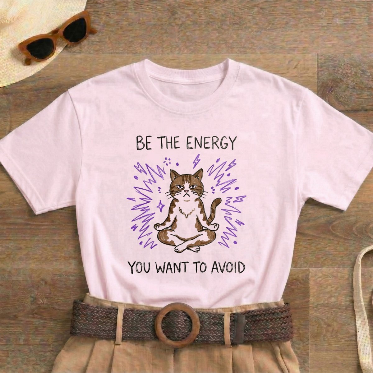 Be the Energy You Want to Avoid Shirt | Classic Heavy Cotton Tee | Funny Cat Tee | Sarcastic Introvert Gift | Grumpy Meditating Cat - Spirit Stitch