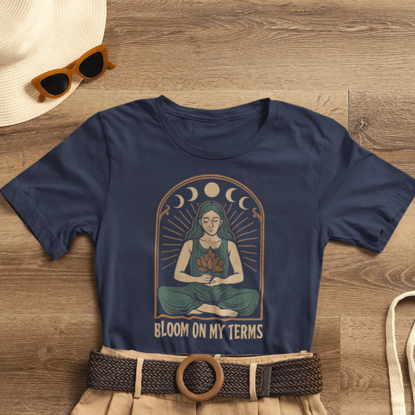 Bloom On My Terms T-Shirt – Feminine Moon Phases Graphic Tee, Self Growth Boho Shirt, Empowering Goddess Top - Spirit Stitch