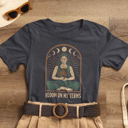 Bloom On My Terms T-Shirt – Feminine Moon Phases Graphic Tee, Self Growth Boho Shirt, Empowering Goddess Top - Spirit Stitch