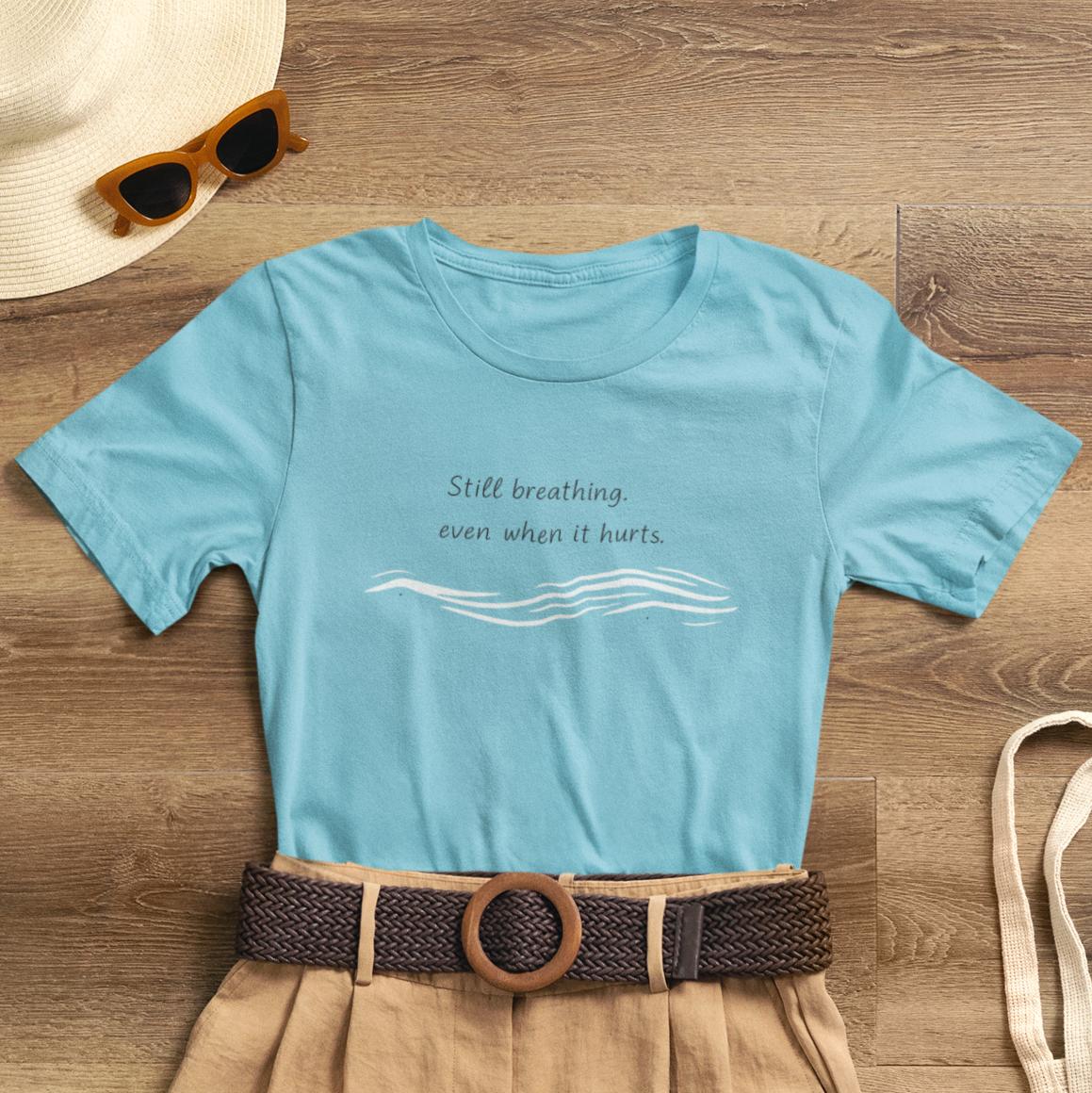 Breath Counting Tee — “Still breathing, even when it hurts.” Minimal White T-Shirt - Spirit Stitch