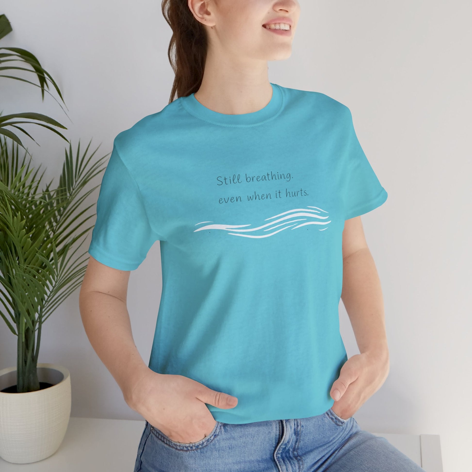Breath Counting Tee — “Still breathing, even when it hurts.” Minimal White T-Shirt - Spirit Stitch