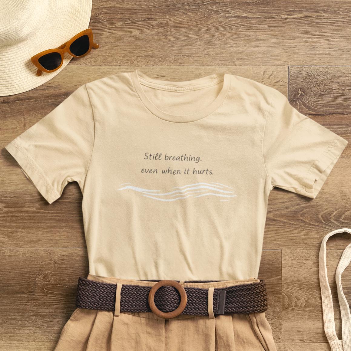 Breath Counting Tee — “Still breathing, even when it hurts.” Minimal White T-Shirt - Spirit Stitch