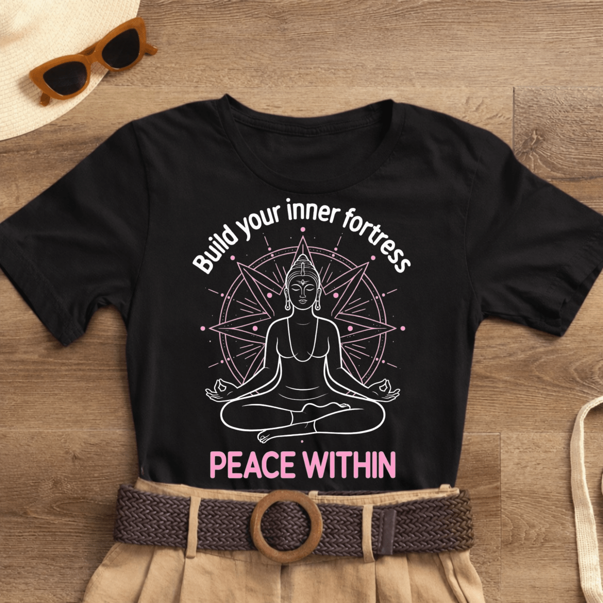 Build Your Inner Fortress shirt featuring divine feminine goddess design, a spiritual affirmation T-shirt by Printify.