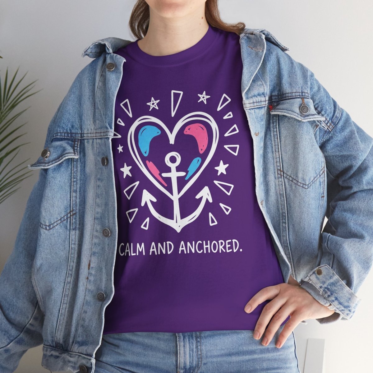 Calm and Anchored Shirt | Classic Heavy Cotton Tee | Anchor Heart Tee | Anxiety Relief Gift | Grounding Shirt - Spirit Stitch