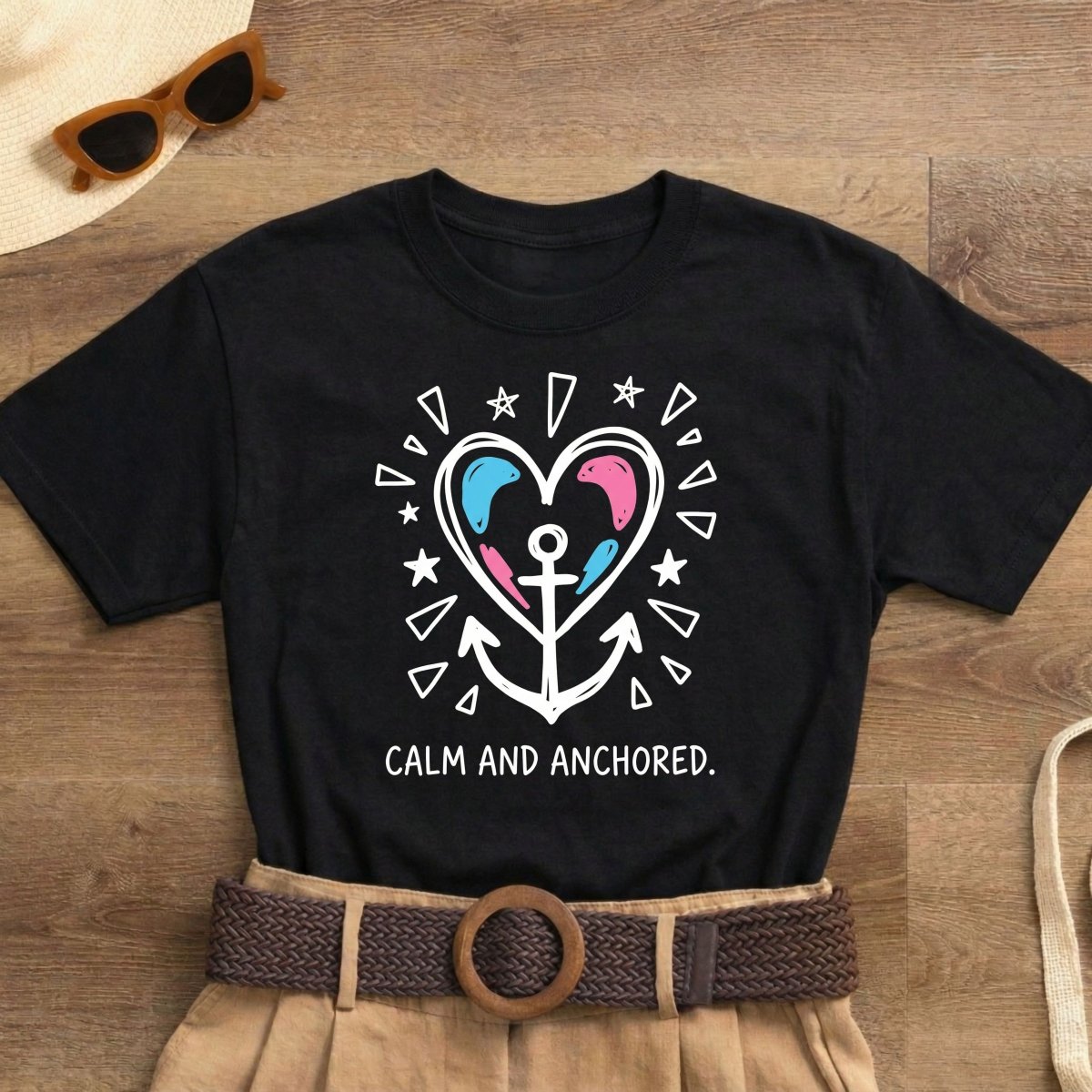 Calm and Anchored Shirt | Classic Heavy Cotton Tee | Anchor Heart Tee | Anxiety Relief Gift | Grounding Shirt - Spirit Stitch