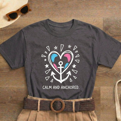 Calm and Anchored Shirt | Classic Heavy Cotton Tee | Anchor Heart Tee | Anxiety Relief Gift | Grounding Shirt - Spirit Stitch