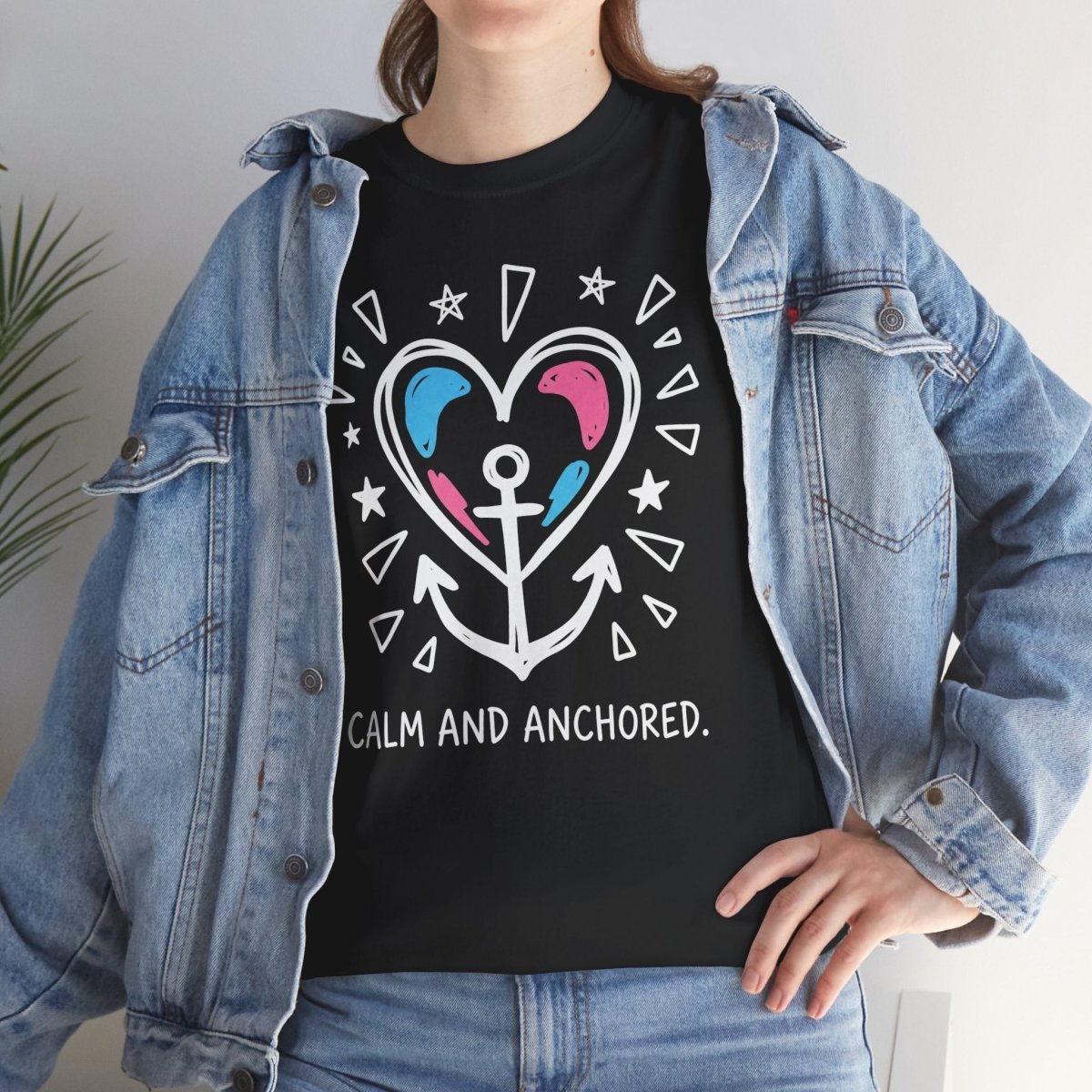 Calm and Anchored Shirt | Classic Heavy Cotton Tee | Anchor Heart Tee | Anxiety Relief Gift | Grounding Shirt - Spirit Stitch