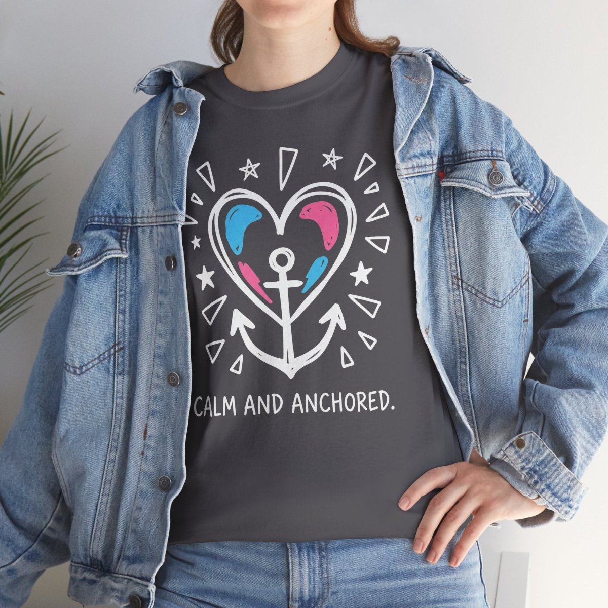 Calm and Anchored Shirt | Classic Heavy Cotton Tee | Anchor Heart Tee | Anxiety Relief Gift | Grounding Shirt - Spirit Stitch