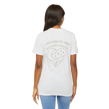 Cosmic Heart Pocket Tee – Minimalist Moon & Stars Graphic T-Shirt | Unisex Spiritual Gift Top - Spirit Stitch