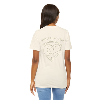 Cosmic Heart Pocket Tee – Minimalist Moon & Stars Graphic T-Shirt | Unisex Spiritual Gift Top - Spirit Stitch
