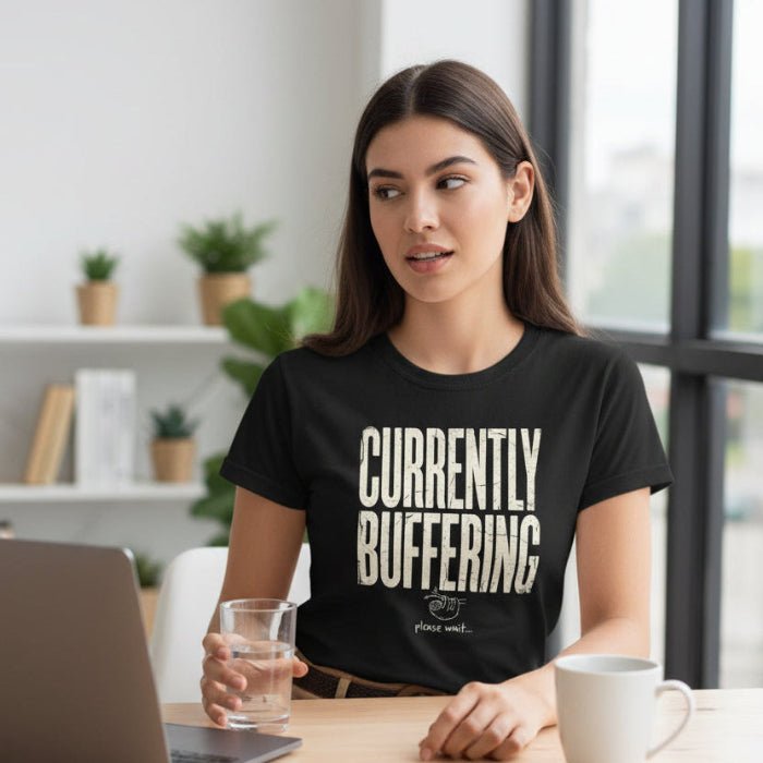 Currently Buffering Please Wait Funny Sloth T-Shirt | Mental Health Humor | Unisex Heavy Cotton Tee - Spirit Stitch