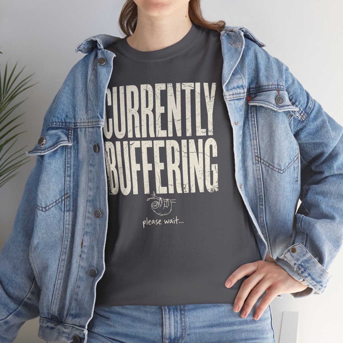 Currently Buffering Please Wait Funny Sloth T-Shirt | Mental Health Humor | Unisex Heavy Cotton Tee