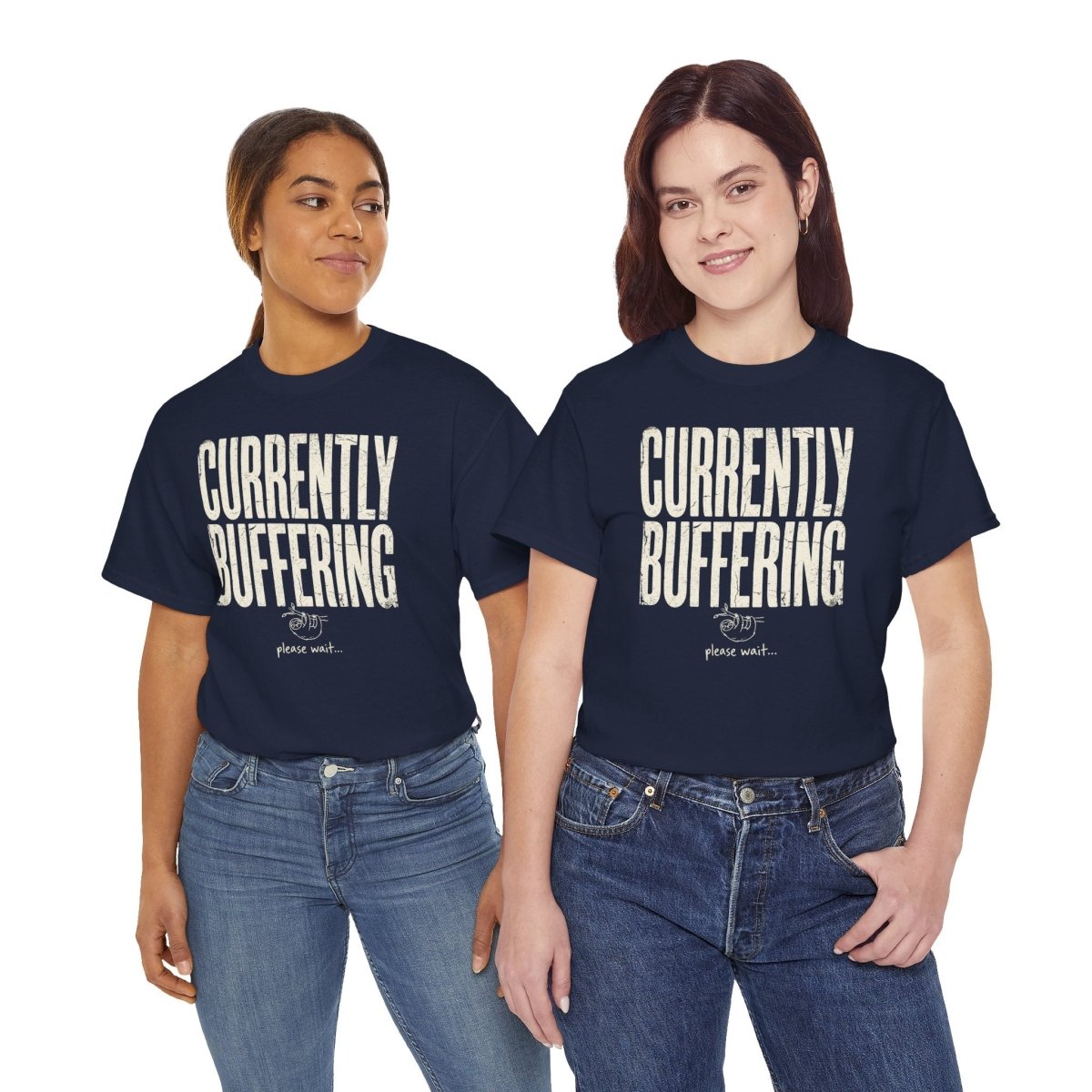 Currently Buffering Please Wait Funny Sloth T-Shirt | Mental Health Humor | Unisex Heavy Cotton Tee