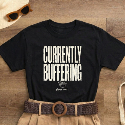 Currently Buffering Please Wait Funny Sloth T-Shirt | Mental Health Humor | Unisex Heavy Cotton Tee