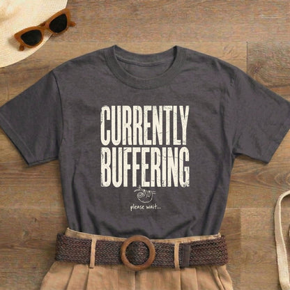 Currently Buffering Please Wait Funny Sloth T-Shirt | Mental Health Humor | Unisex Heavy Cotton Tee