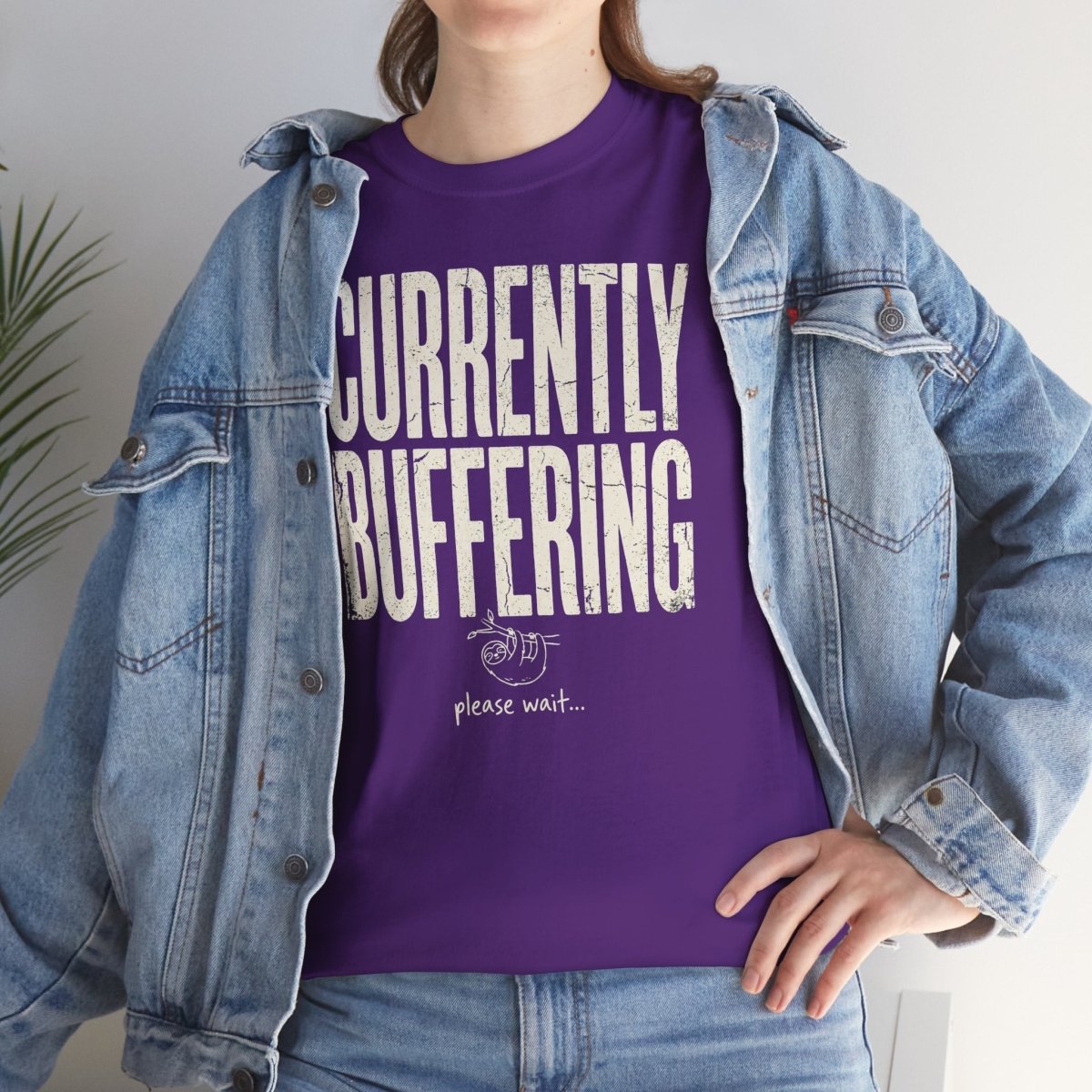 Currently Buffering Please Wait Funny Sloth T-Shirt | Mental Health Humor | Unisex Heavy Cotton Tee