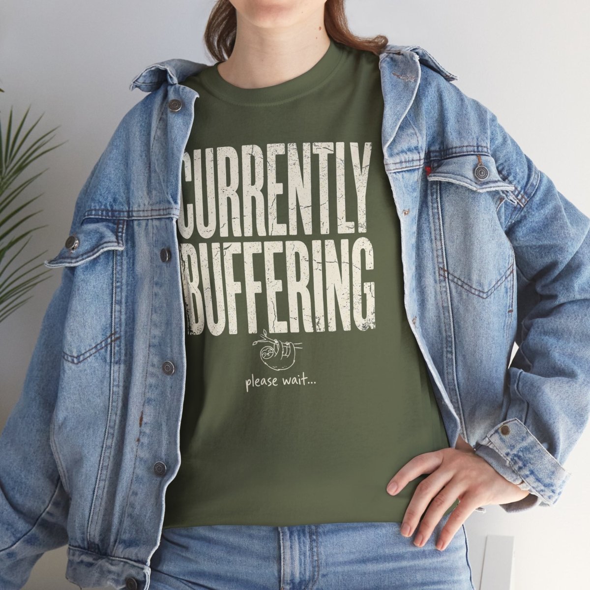 Currently Buffering Please Wait Funny Sloth T-Shirt | Mental Health Humor | Unisex Heavy Cotton Tee