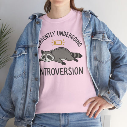 Currently Undergoing Introversion Shirt | Classic Heavy Cotton Tee | Funny Raccoon Tee | Introvert Gift | Low Battery Shirt - Spirit Stitch
