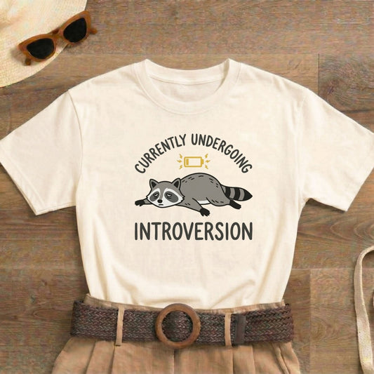 Currently Undergoing Introversion Shirt | Classic Heavy Cotton Tee | Funny Raccoon Tee | Introvert Gift | Low Battery Shirt - Spirit Stitch