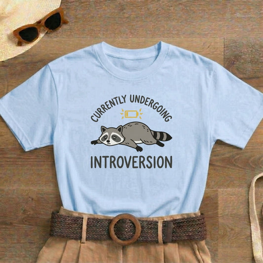 Currently Undergoing Introversion Shirt | Classic Heavy Cotton Tee | Funny Raccoon Tee | Introvert Gift | Low Battery Shirt - Spirit Stitch