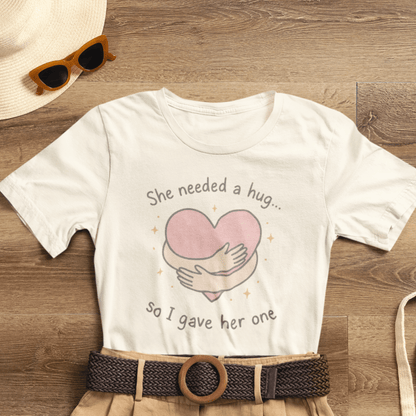 Cute Soft Pink Hug T-Shirt – Empathy, Comfort & Healing Graphic Tee - Spirit Stitch