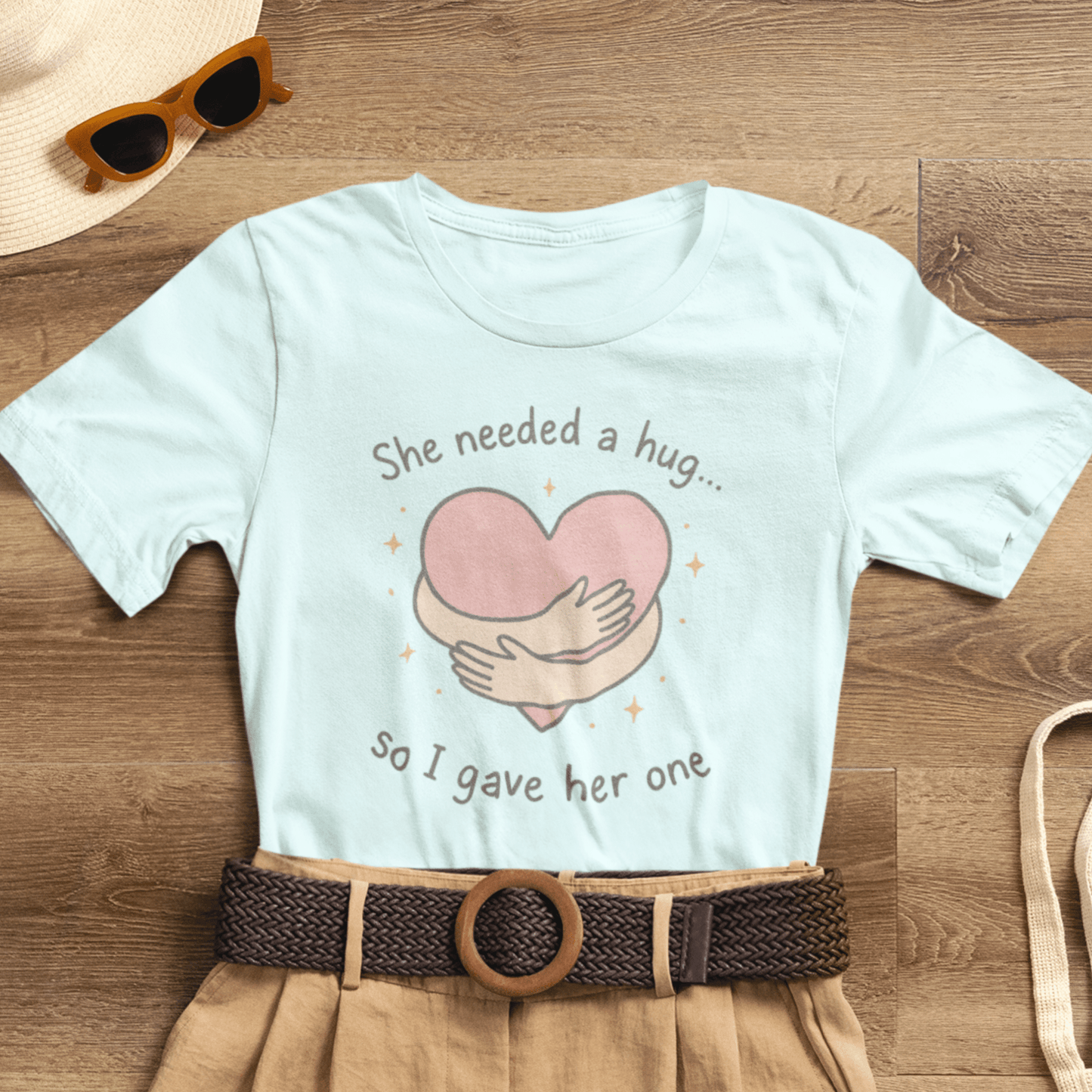 Cute Soft Pink Hug T-Shirt – Empathy, Comfort & Healing Graphic Tee - Spirit Stitch