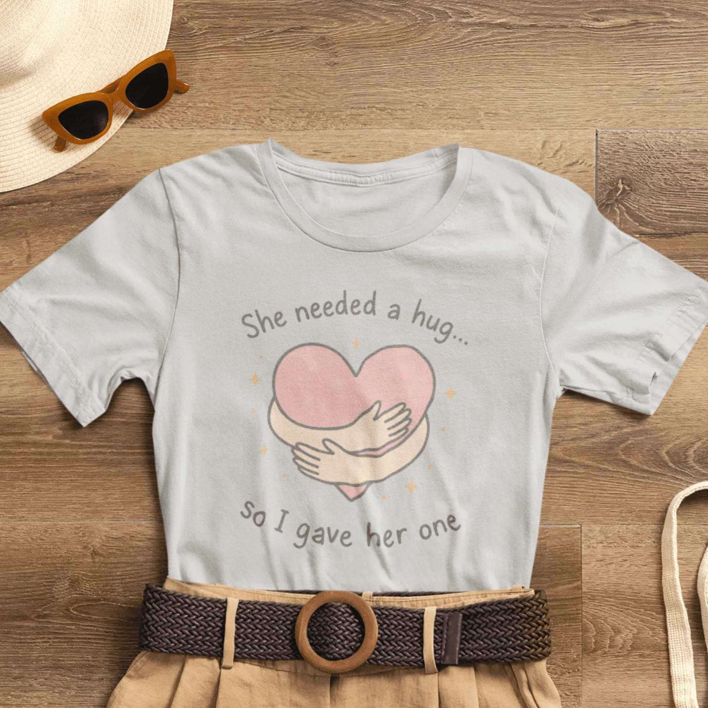 Cute Soft Pink Hug T-Shirt – Empathy, Comfort & Healing Graphic Tee - Spirit Stitch