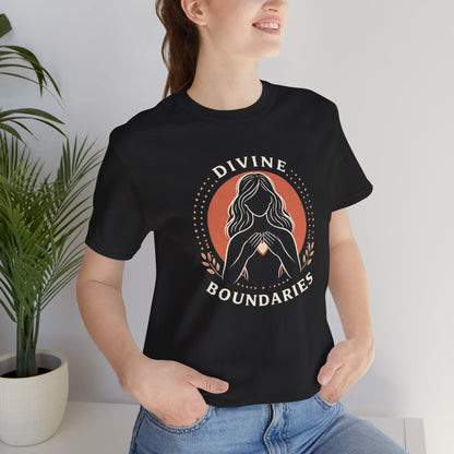 Feminine empowerment graphic T-shirt by Printify featuring the "Divine Boundaries" design on a stylish cotton tee.