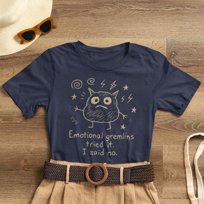 Funny emotional Gremlins Tried It I Said No mental health boundary T-shirt by Printify, featuring humorous graphic and text.