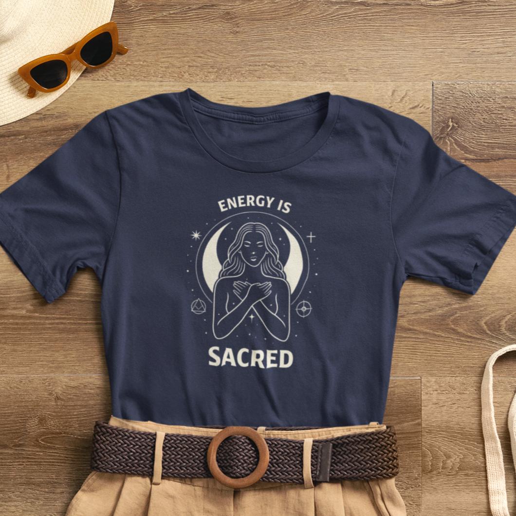 Energy Is Sacred T-Shirt featuring a witchy goddess graphic, perfect for spiritual feminine empowerment for women.