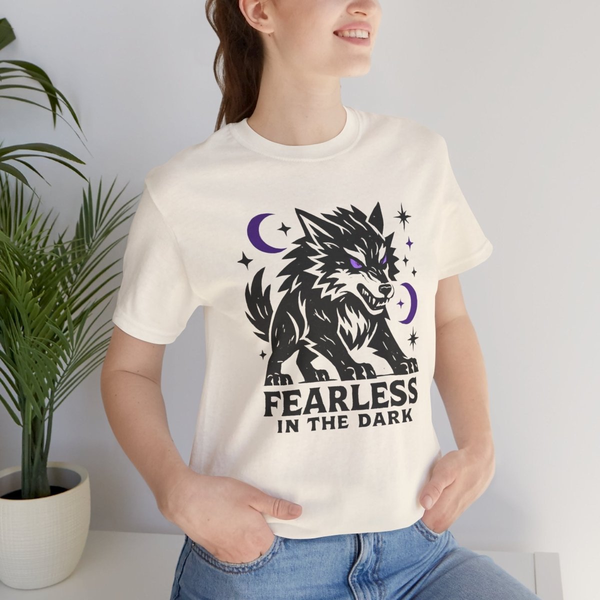 Fearless in the Dark – Moonlit Wolf T-Shirt, Mystic Creature Graphic Tee, Courage & Shadow Work Shirt — Soft Everyday Tee - Spirit Stitch
