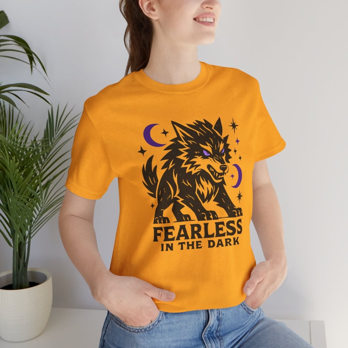 Fearless in the Dark – Moonlit Wolf T-Shirt, Mystic Creature Graphic Tee, Courage & Shadow Work Shirt — Soft Everyday Tee - Spirit Stitch