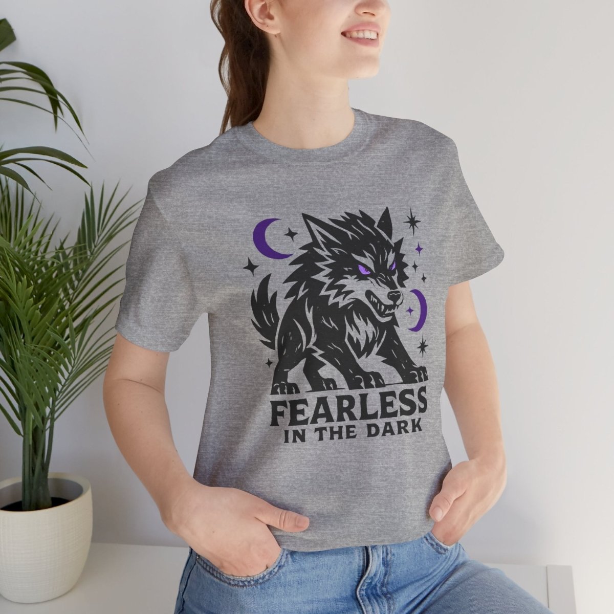 Fearless in the Dark – Moonlit Wolf T-Shirt, Mystic Creature Graphic Tee, Courage & Shadow Work Shirt — Soft Everyday Tee - Spirit Stitch
