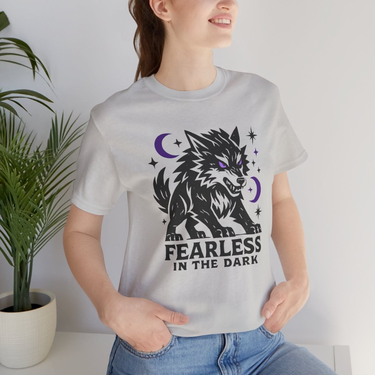 Fearless in the Dark – Moonlit Wolf T-Shirt, Mystic Creature Graphic Tee, Courage & Shadow Work Shirt — Soft Everyday Tee - Spirit Stitch