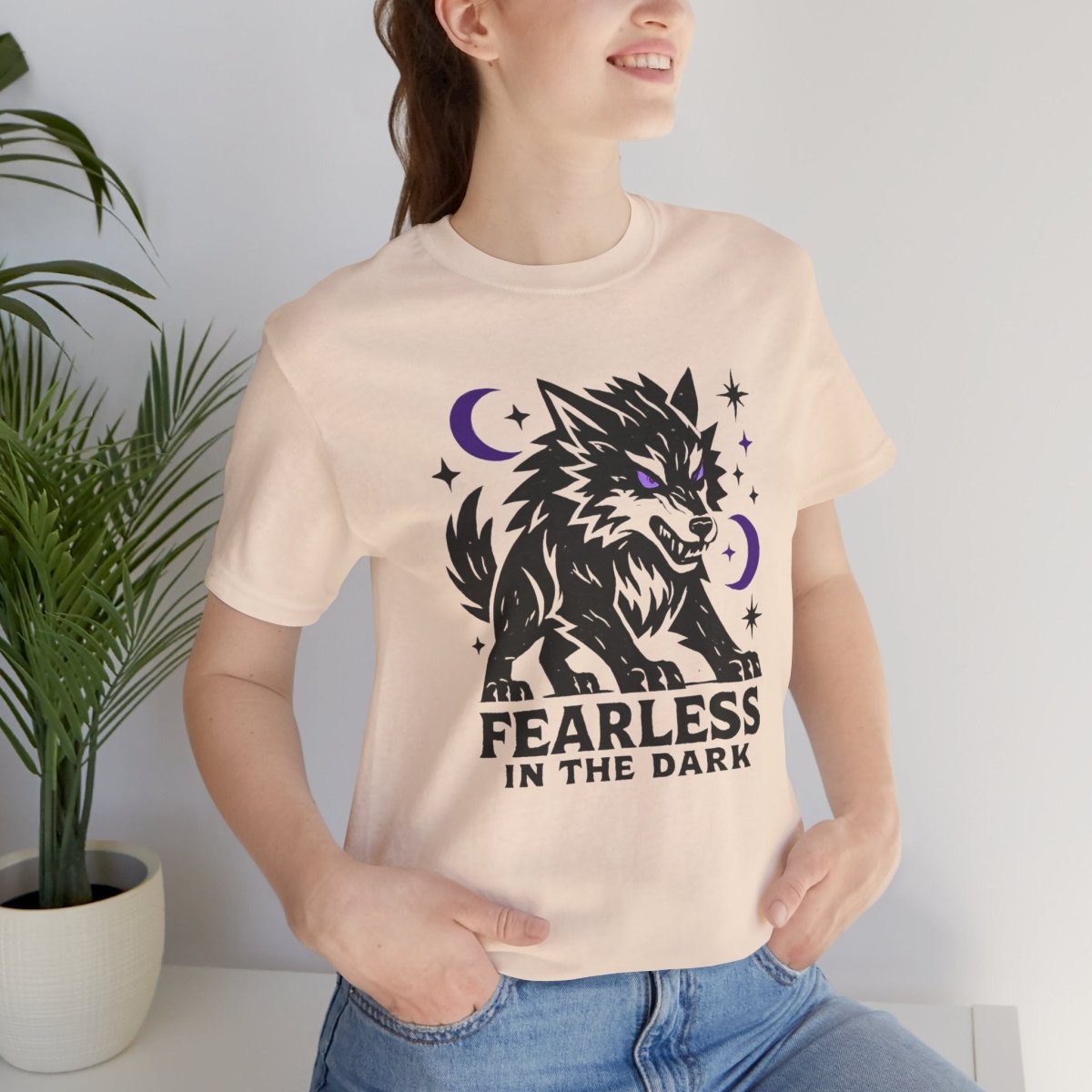 Fearless in the Dark – Moonlit Wolf T-Shirt, Mystic Creature Graphic Tee, Courage & Shadow Work Shirt — Soft Everyday Tee - Spirit Stitch
