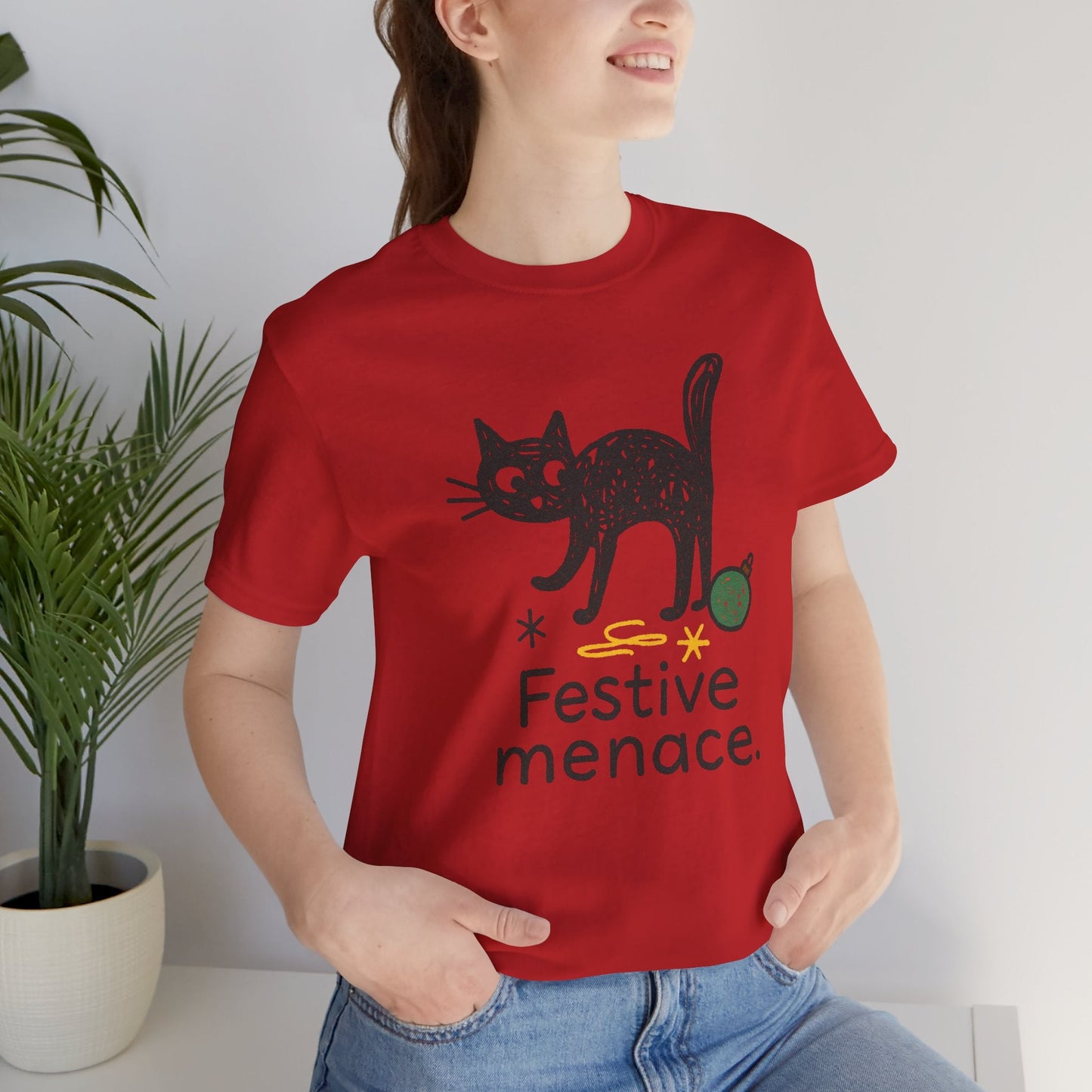 Festive Menace Black Cat Christmas T-Shirt – Funny Holiday Cat Tee, Cozy Turquoise Winter Shirt, Cute Mischief Kitten Graphic, Unisex Gift - Spirit Stitch
