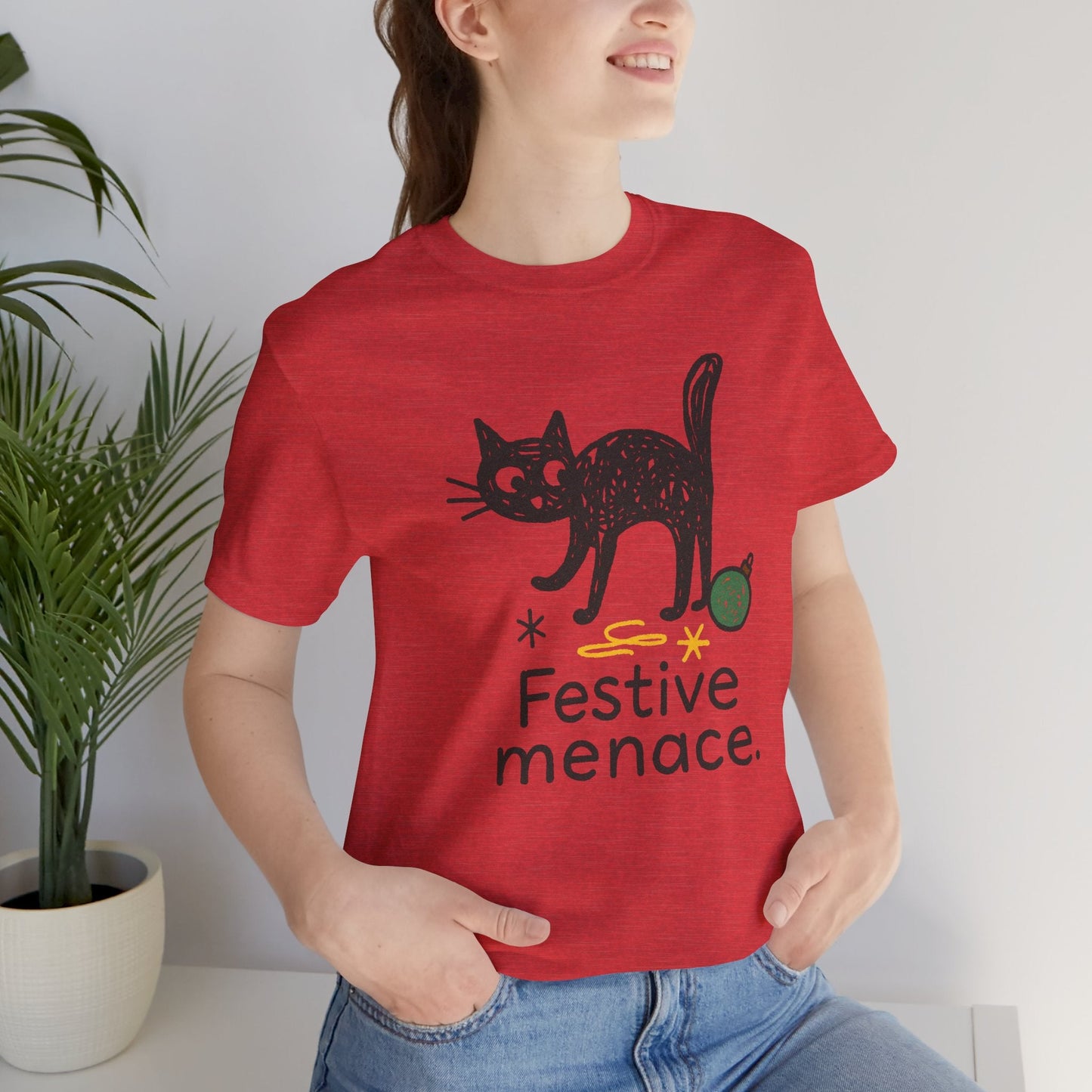 Festive Menace Black Cat Christmas T-Shirt – Funny Holiday Cat Tee, Cozy Turquoise Winter Shirt, Cute Mischief Kitten Graphic, Unisex Gift - Spirit Stitch