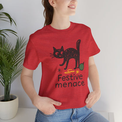 Festive Menace Black Cat Christmas T-Shirt – Funny Holiday Cat Tee, Cozy Turquoise Winter Shirt, Cute Mischief Kitten Graphic, Unisex Gift - Spirit Stitch