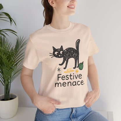 Festive Menace Black Cat Christmas T-Shirt – Funny Holiday Cat Tee, Cozy Turquoise Winter Shirt, Cute Mischief Kitten Graphic, Unisex Gift - Spirit Stitch
